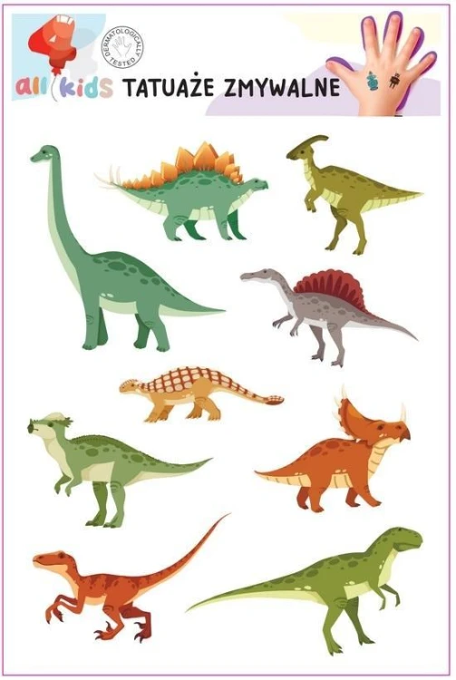 Tatuaże zmywalne dla dzieci Dinozaury, All4Kids