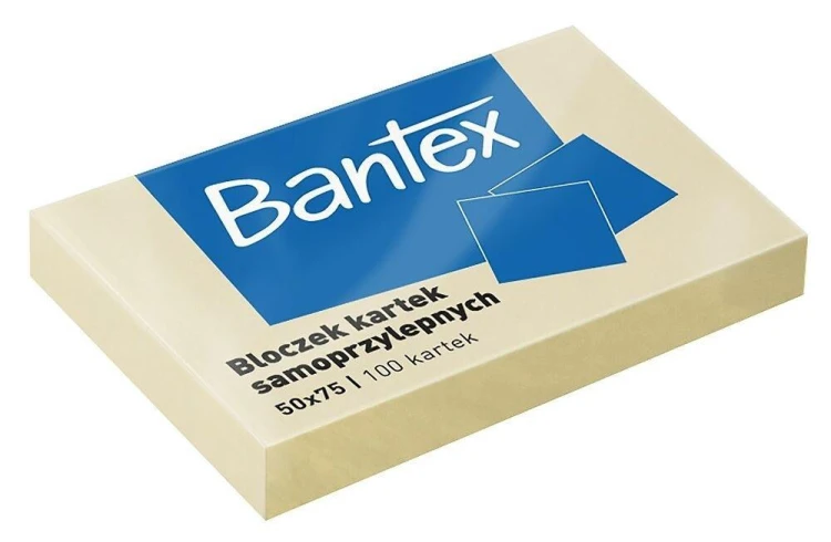 Bloczek samoprzylepny 50x75mm żółty BANTEX, Bantex