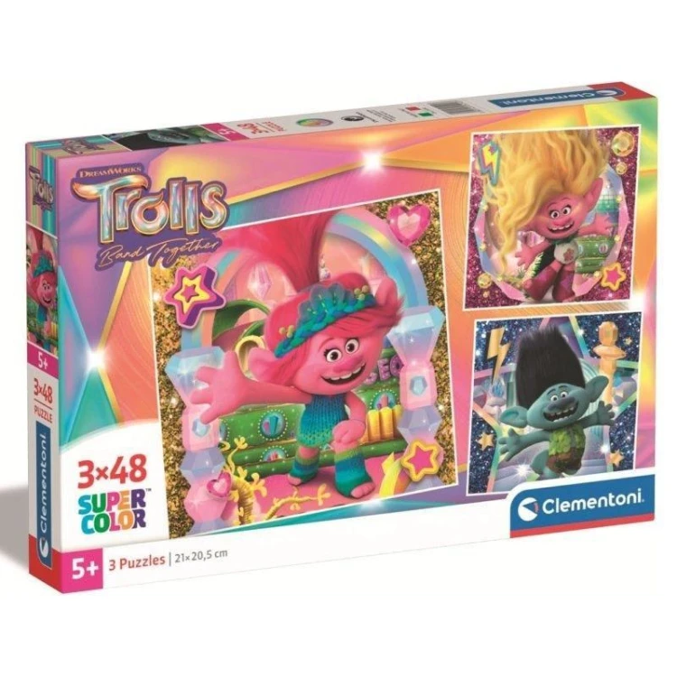 Puzzle 3x48 Super Kolor Trolls 3, Clementoni