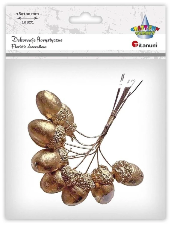 Żołędzie na druciku złote 18x100mm 10szt, Titanum