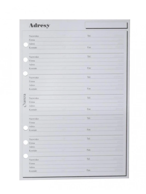Wkład do organizera MEM/A5 Adresy ANTRA, Antra