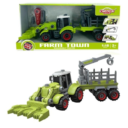 Traktor z łyżką i przyczepą do skręcania, Askato