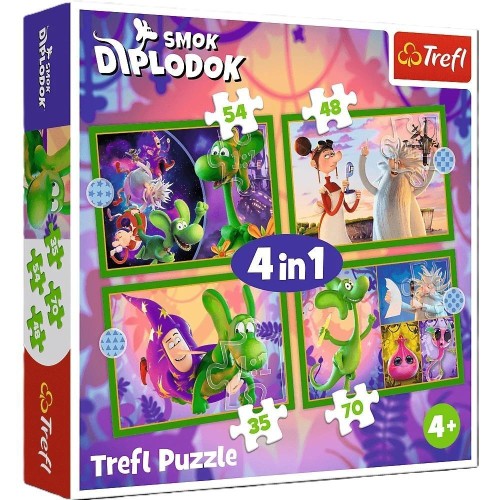 Puzzle 4w1 Świat Smoka Diplodoka TREFL, Trefl