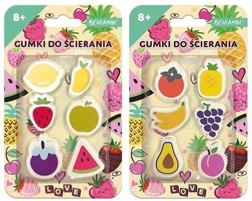 Gumki do ścierania 6szt owoce, Beniamin