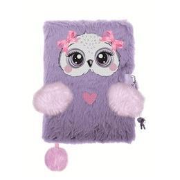 Pamiętnik z kłódką A5/96K 3D włochacz Violet owl