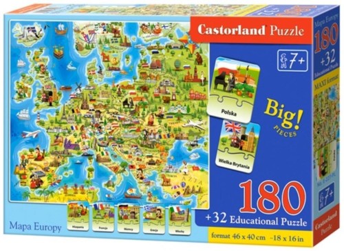 Puzzle 180 Mapa Europy z quizem CASTOR, Castorland