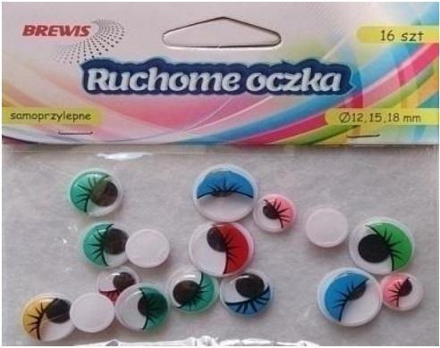 Ruchome oczka z kolorowymi rzęsami 16szt, Brewis