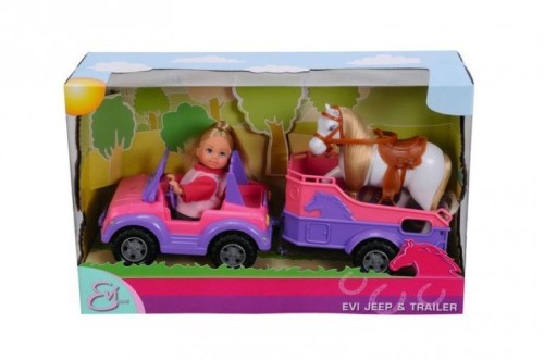 Evi w jeepie z koniem na przyczepce, Simba