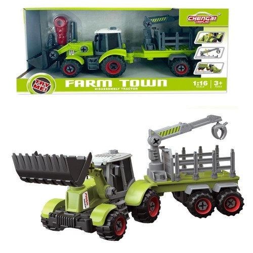 Traktor z łyżką i przyczepą do skręcania, Askato