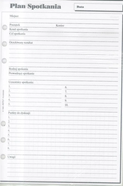 Wkład do organizera A5 Plan spotkań ANTRA, Antra