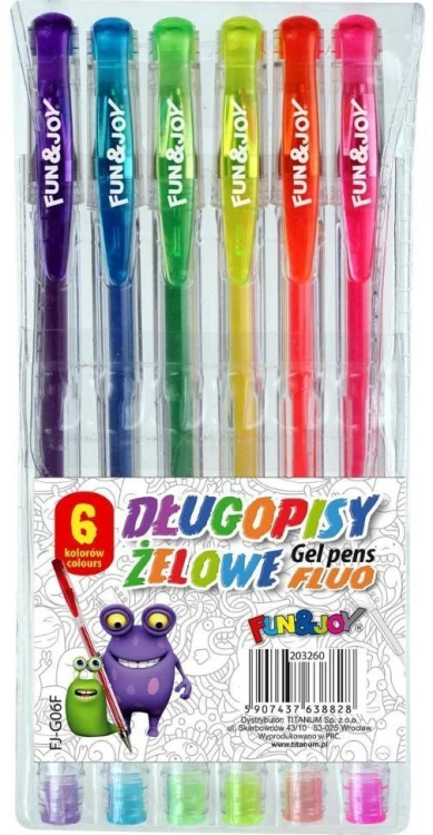 Długopisy żelowe fluo 6 kolorów, Titanum