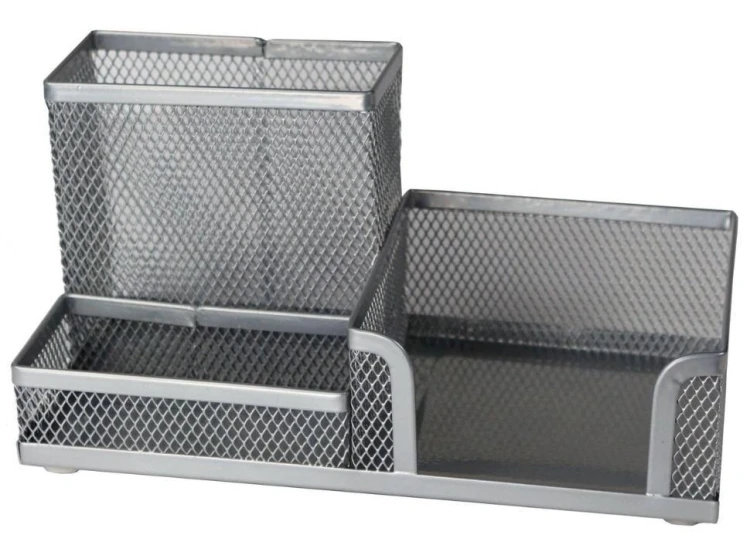 Przybornik na biurko siatka srebrny, Titanum