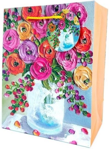 Torebka ozdobna matowa 18x23x10cm Kwiaty, Fresh