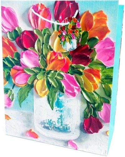 Torebka ozdobna matowa 26x32x12cm Kwiaty, Fresh