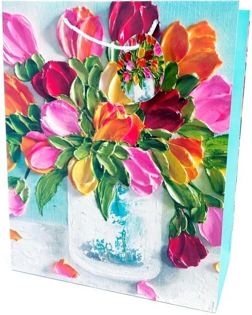 Torebka ozdobna matowa 26x32x12cm Kwiaty, Fresh
