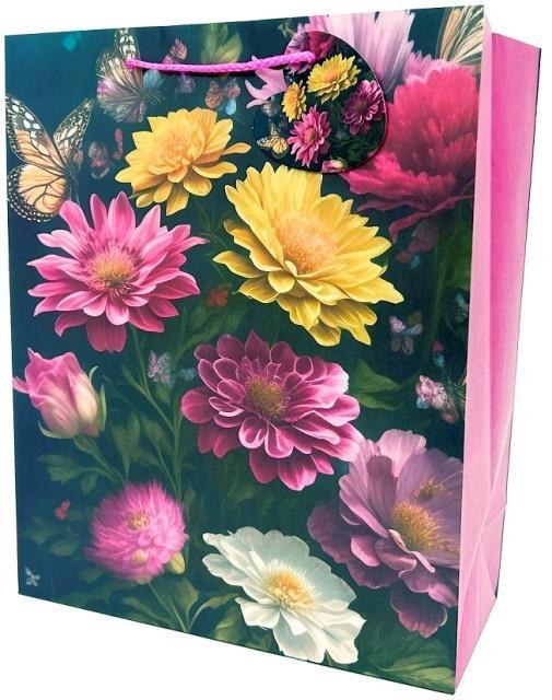 Torebka ozdobna matowa 26x32x12cm Kwiaty, Fresh