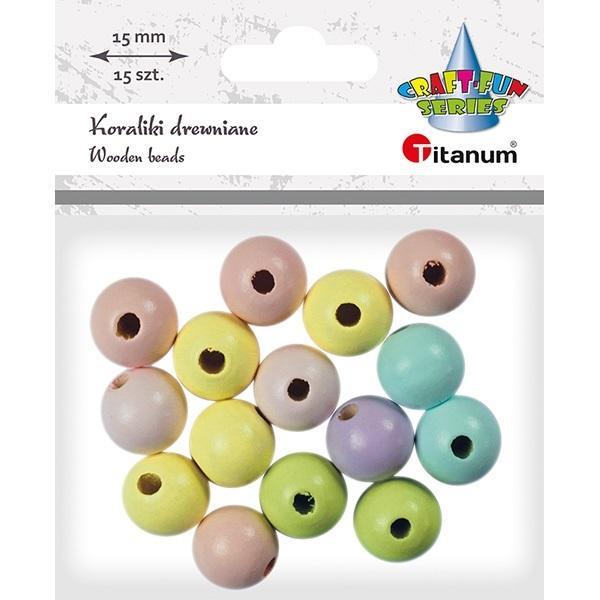 Koraliki drewniane okrągłe pastel 15szt, Titanum