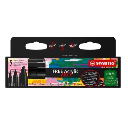 Marker Free Acrylic 3szt czarny STABILO, Stabilo