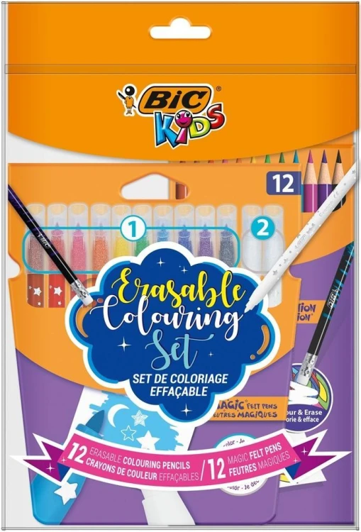 Zestaw Erasable flamastry 12 + kredki 12 BIC, BIC
