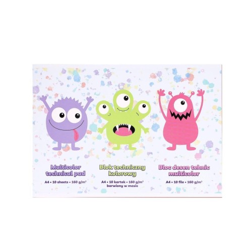 Blok techniczny barwiony A4/10K 160g Monsterki
