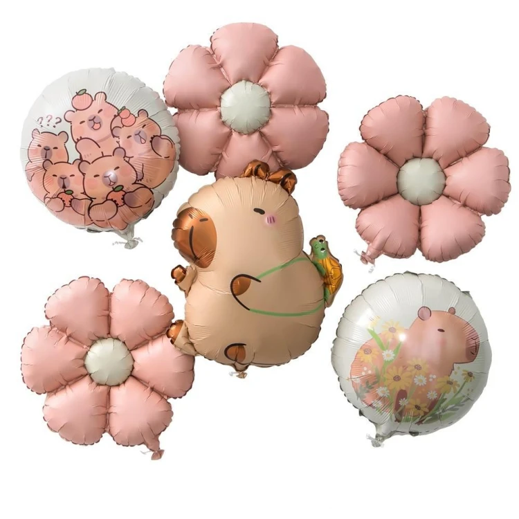 Balony foliowe matowe kapibara - stokrotka 6szt