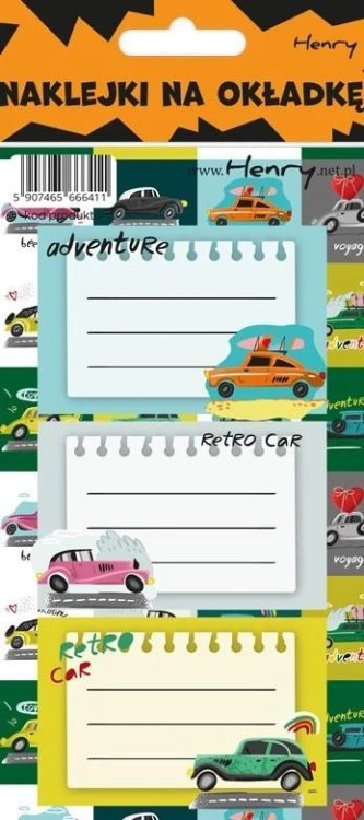 Naklejki na zeszyty - Auta (12szt), Henry