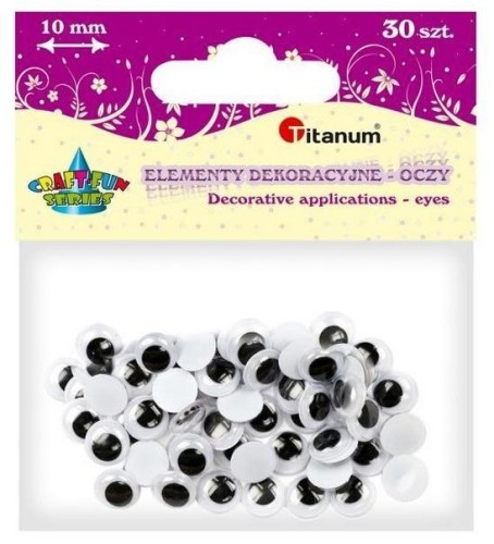 Oczy bez kleju i rzęs 10mm 30szt, Titanum
