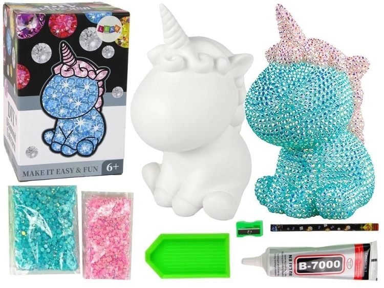 Jednorożec DIY diamenty kryształki błękitne
