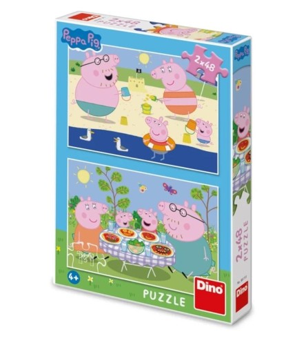 Puzzle 2x48 Świnka Peppa na wakacjach, Dino Toys