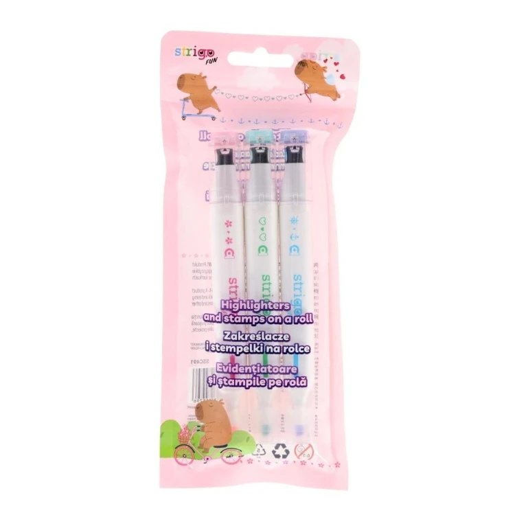 Zakreślacze i stempelki na rolce 2w1 3szt, Strigo