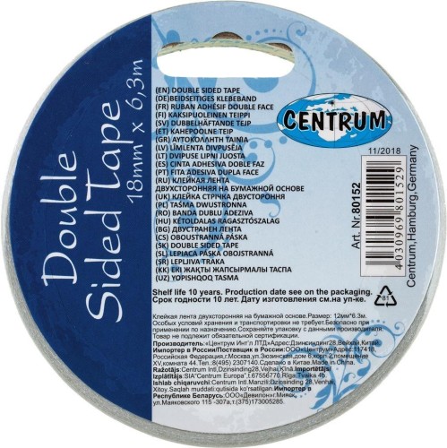 Taśma biurowa dwustronna 18mmx6.3m 80152, Centrum
