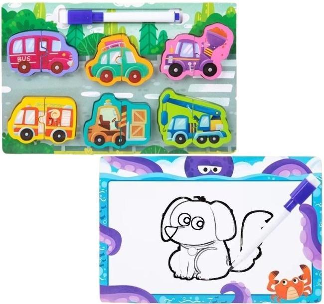 Puzzle drewniane 2w1 z tablicą, Merkpol