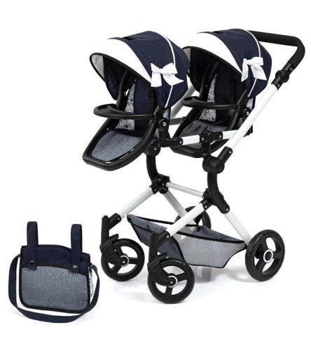 Wózek dla lalek bliźniaczych Twin Neo niebieski