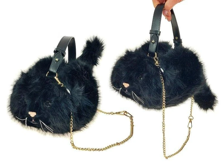 Torebka pluszowa Kot 28x20cm ze złotym łańcuchem