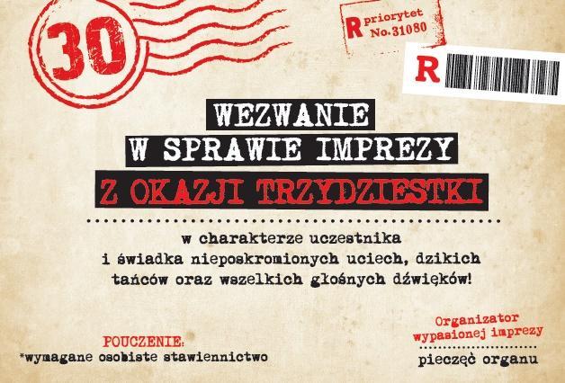 Zaproszenie Urodziny 30 ZA-105 (10szt.)