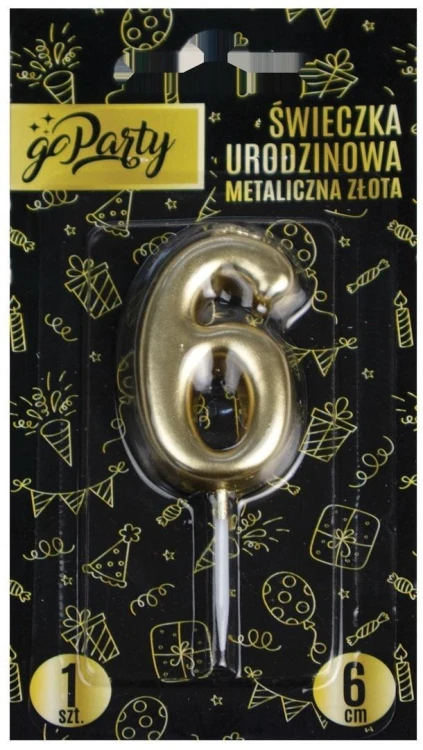 Świeczka urodzinowa 6 Metaliczna złota