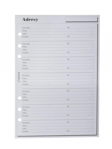 Wkład do organizera A5 Adresy ANTRA, Antra