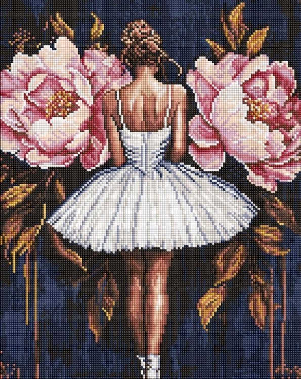 Diamentowa mozaika - Baletnica z piwoniami 40x50cm