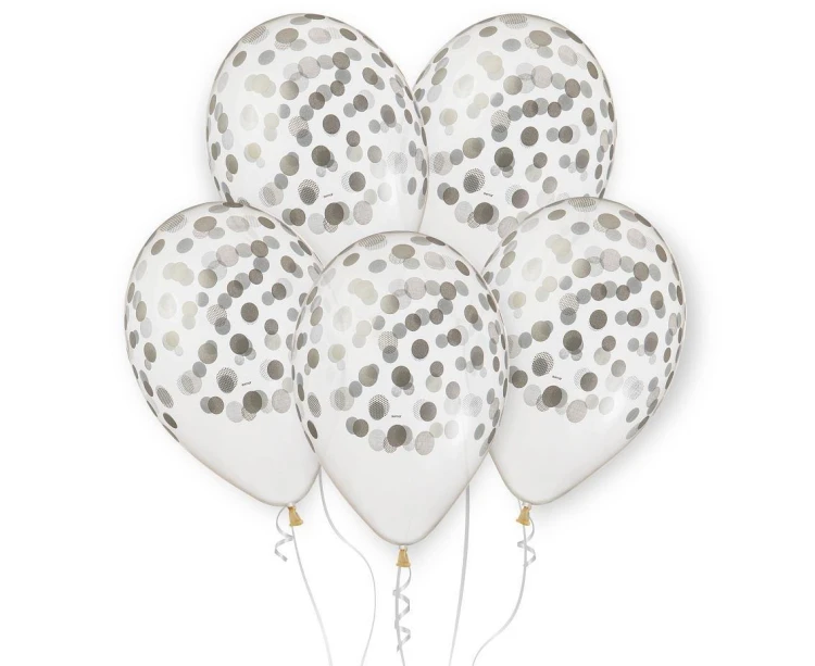 Balony Premium Hel konfetti srebrne 33cm 5szt