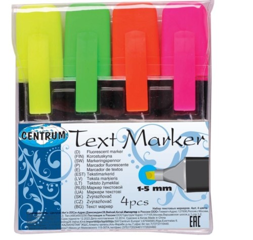 Zestaw zakreślaczy 4 szt. 80769, Centrum