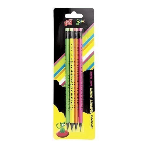 Ołówek z gumką Fluo 4 sztuki EASY, Easy Stationery