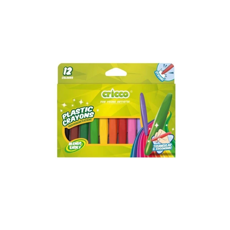 Kredki woskowe plastikowe 12 kolorów, Cricco