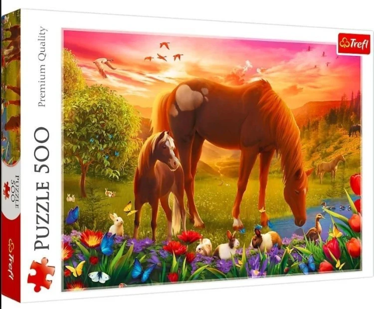 Puzzle 500 Konie na łące TREFL, Trefl