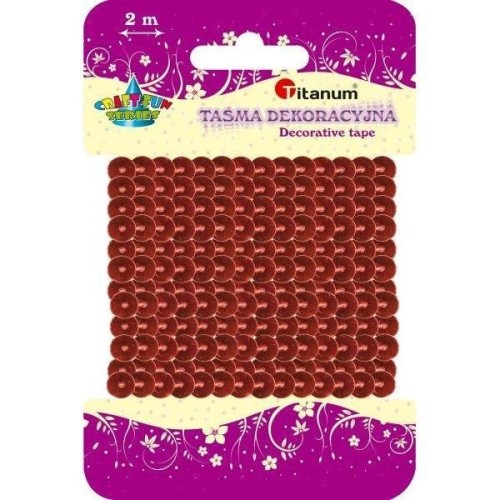 Cekiny na taśmie 6mm 2m czerwone, Titanum