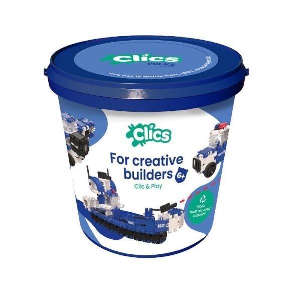 Klocki konstrukcyjne 8w1 Wiaderko Policja, Clicks