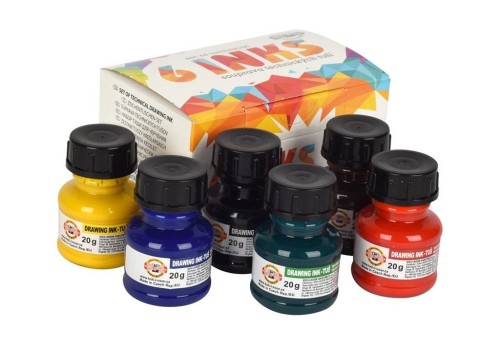 Tusz kreślarski zestaw 6 kolorów 20g, Koh-I-Noor