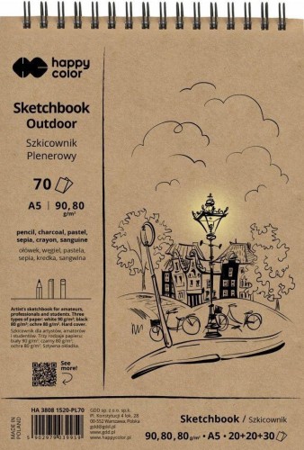 Szkicownik na spirali A5/80K Plenerowy HAPPY COLOR