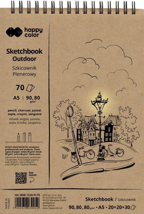 Szkicownik na spirali A5/80K Plenerowy HAPPY COLOR