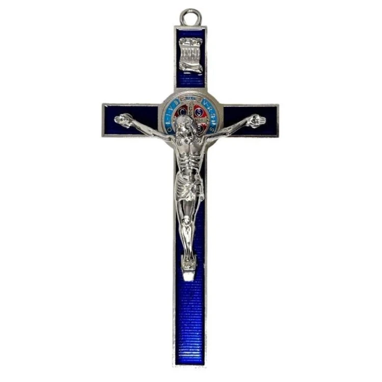 Krzyż granatowy metalowy Benedykta 30cm