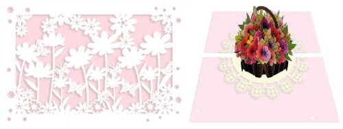 Karnet 12x18 cm + koperta POP-UP Kosz z kwiatami